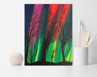 Northern Lights Acrylic Painting Canvas Wall Hanging, Home Decor Artwork, Landscape Artwork, Gift for Him, Artwork for Him, Hikers Gift