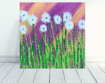 Dandelion Impasto Painting: Textured Floral Artwork, 8x8 Canvas
