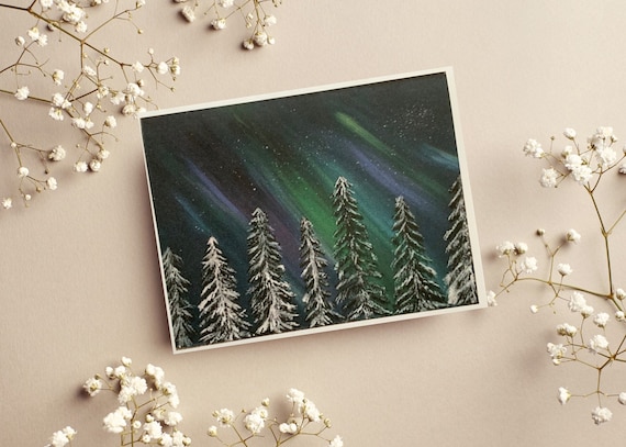Northern Lights Winter Card: Original Art Stationery