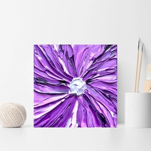 3D Flower Painting: Impasto Textured Purple Floral Artwork (5x5 canvas) bild 1