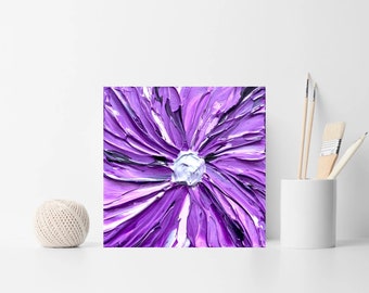 3D Flower Painting: Impasto Textured Purple Floral Artwork (5x5 canvas)
