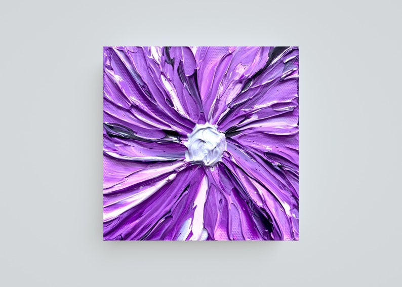 3D Flower Painting: Impasto Textured Purple Floral Artwork (5x5 canvas) bild 5