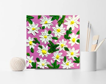3D Wall Art Textured Painting, Daisy Flower Painting, Floral Painting, Palette Knife Art, Canvas Wall Hanging, Handmade Artwork, Home Decor