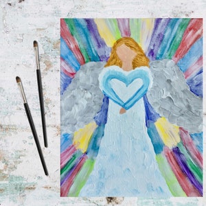 Angel Painting, Religious Painting, Angel Art, Gift for Her, Religious Gift, Baptism Gift, Religious Home Decor, Canvas Wall Hanging image 4