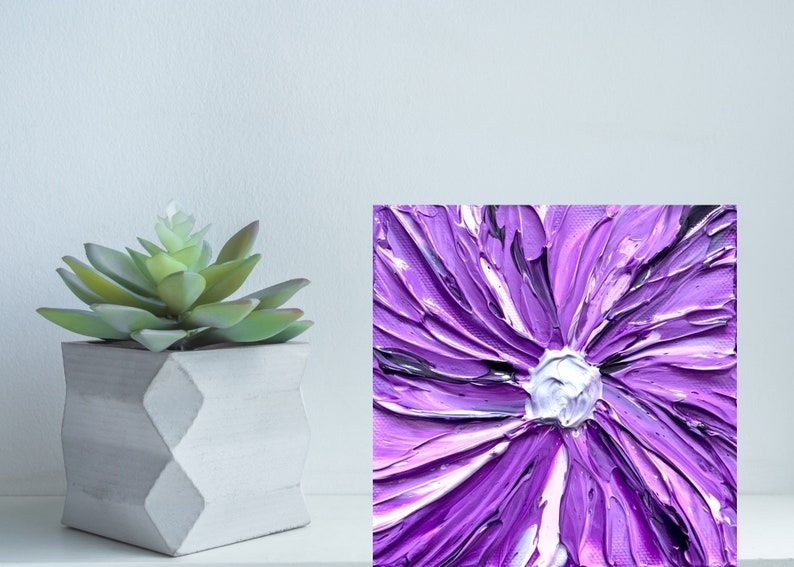 3D Flower Painting: Impasto Textured Purple Floral Artwork (5x5 canvas) bild 4