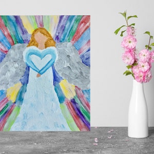 Angel Painting, Religious Painting, Angel Art, Gift for Her, Religious Gift, Baptism Gift, Religious Home Decor, Canvas Wall Hanging image 2