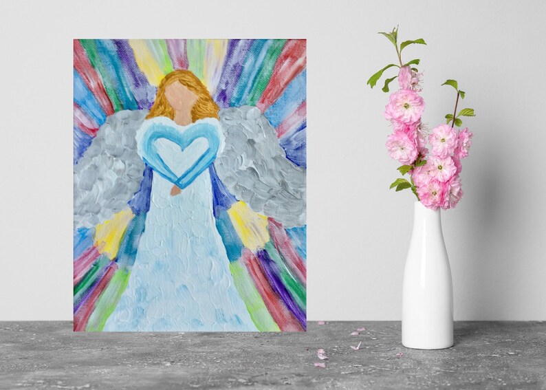 Angel Painting, Religious Painting, Angel Art, Gift for Her, Religious Gift, Baptism Gift, Religious Home Decor, Canvas Wall Hanging image 2