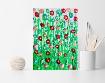 Textured Flower Painting: Palette Knife Acrylic Art, 5x7" Canvas