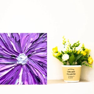 3D Flower Painting: Impasto Textured Purple Floral Artwork (5x5 canvas) bild 2