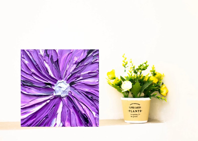 3D Flower Painting: Impasto Textured Purple Floral Artwork (5x5 canvas) bild 2