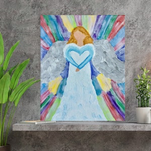 Angel Painting, Religious Painting, Angel Art, Gift for Her, Religious Gift, Baptism Gift, Religious Home Decor, Canvas Wall Hanging image 3