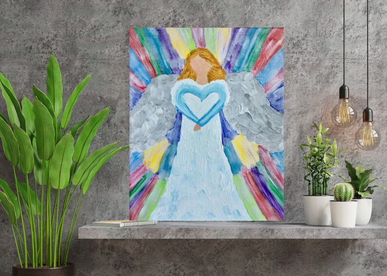 Angel Painting, Religious Painting, Angel Art, Gift for Her, Religious Gift, Baptism Gift, Religious Home Decor, Canvas Wall Hanging image 3