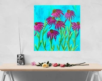Flower Painting: Purple Floral Wall Art Decor on Canvas
