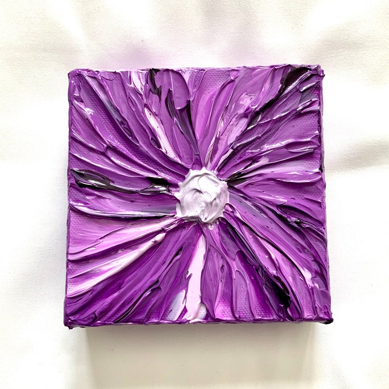 3D Flower Painting: Impasto Textured Purple Floral Artwork (5x5 canvas) bild 6