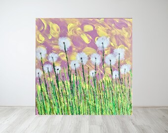 Textured Dandelion Painting: Acrylic Canvas Wall Art (12x12)