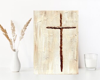 Textured Cross Painting: Bronze Religious Gift (5x7)