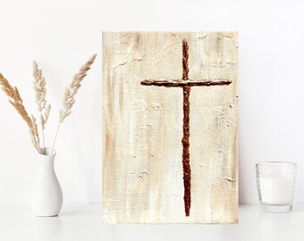 Religious Artwork, Cross Painting, Religious Gift, Religious Painting, Textured Painting, Baptism Gift, Wedding Gift, Religious Home Decor