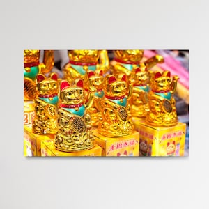 Hong Kong Lucky Cat Print - Temple Street Night Market Souvenir - Hong Kong Wall Art - Maneki Neko Cat Lover Gift - Chat ondulant japonais