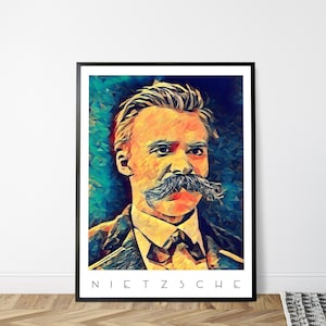 Póster de Friedrich Nietzsche - Grabado de filosofía - Arte de la pared filosófica - Regalo estudiantil de filosofía - Decoración de filosofía - Postal de escritor famoso