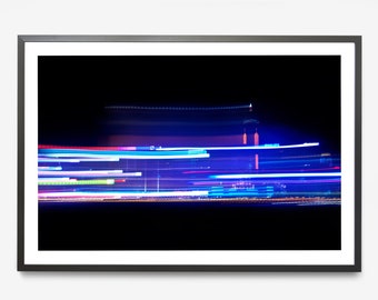 Neon Skyline Hong Kong Art Print - Blue Abstract Cityscape Hong Kong Wall Art - Home Decor Hong Kong Travel Gift - Asia City HK Night View