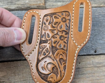 Hand-Tooled Leather Knife Sheath | Western Floral Design | Fits Buck 110 Folding Knife