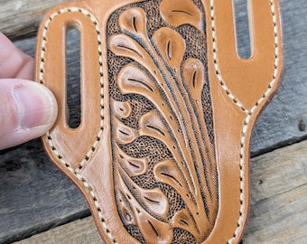 Hand-Tooled Leather Knife Sheath | Western Floral Design | Fits Buck 110 Folding Knife
