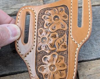 Hand-Tooled Leather Knife Sheath | Western Floral Design | Fits Buck 110 Folding Knife