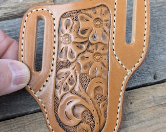 Hand-Tooled Leather Knife Sheath | Western Floral Design | Fits Buck 110 Folding Knife