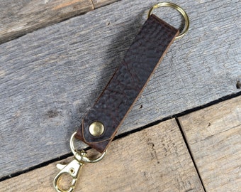 Brown Leather Keychain with Swivel Clasp Gold Colored Key Ring
