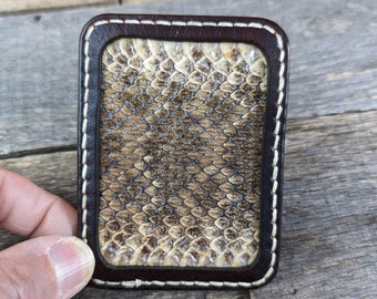 Leather Front Pocket Wallet with Rattlesnake Skin, Slim Wallet, Mens Leather Wallet