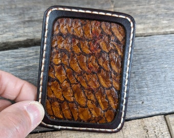 Leather Front Pocket Wallet with Fish Skin, Slim Wallet, Mens Leather Wallet