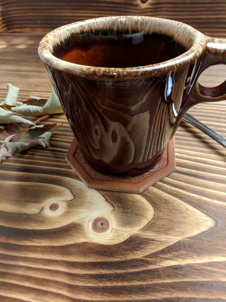 Hand Tooled Leather Coffee Coaster With Western Serpentine Etsy
