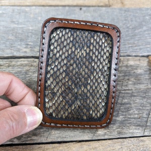 Cartera de bolsillo delantero de cuero con piel de serpiente de cascabel, cartera delgada, cartera de cuero para hombre