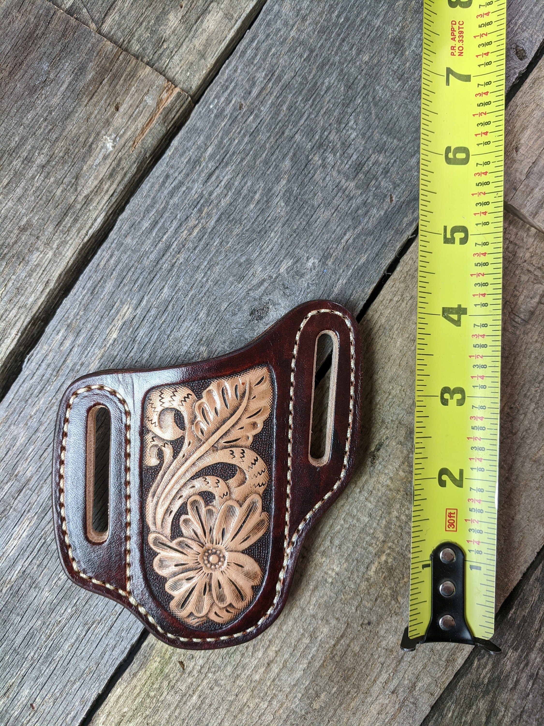 Tooled Leather Knife Sheath with Western Flower Design for Buck 112 Knife