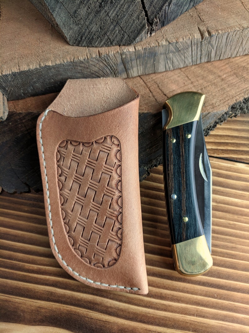 Hand Tooled Leather Knife Sheath With Basket Weave Pattern for Etsy