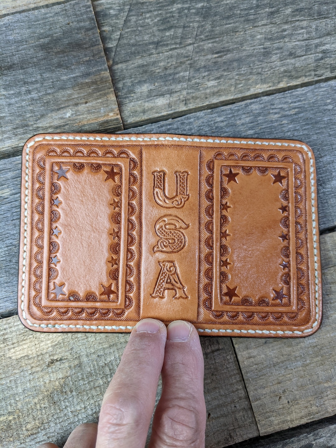 Tooled Leather Mini Bifold Wallet For Cards ID With USA Western Border tooled-leather-mini-bifold-wallet-for-cards-id-with-usa-western-border
