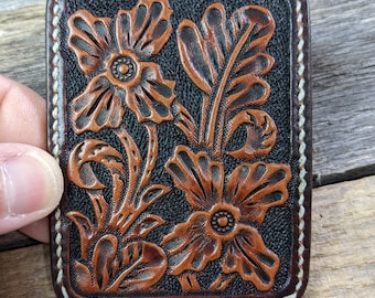 Hand Tooled Leather Front Pocket Wallet with Western Floral Design, Slim Wallet, Mens Leather Wallet
