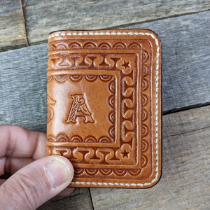 Mini billetera plegable de cuero con herramientas para tarjetas de identificación con diseño de borde occidental de EE. UU.