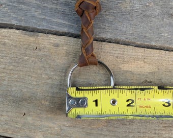 Brown Braided Leather Keychain Round Braid With Turk's Head Knot