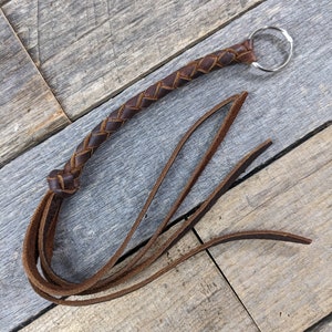 HTS Horn Pull Braided Leather Key Chain – 10 Inches Long With 1 Ring – Black/Red #5025BLR