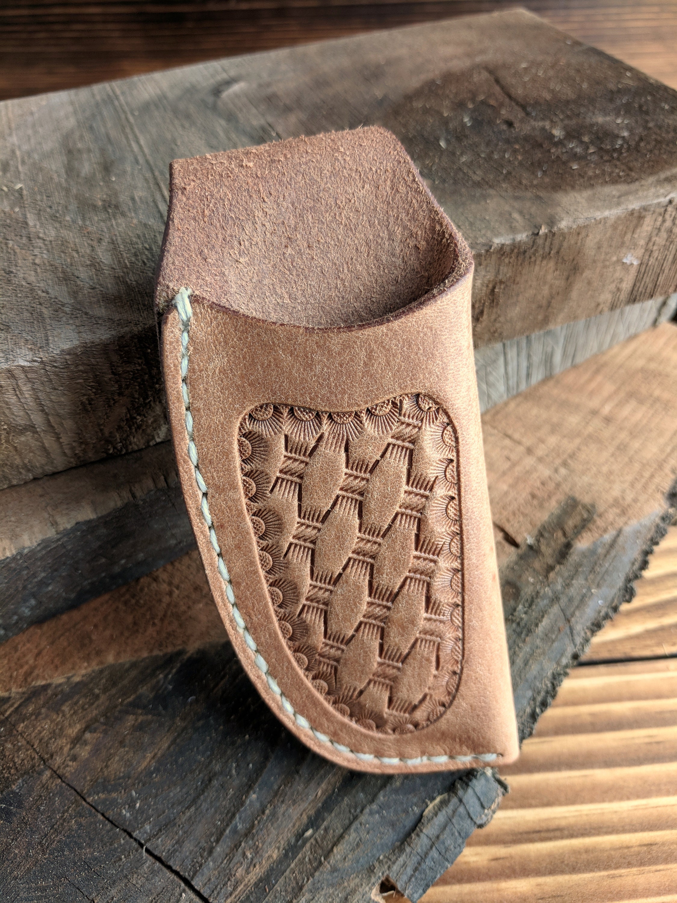 Hand Tooled Leather Knife Sheath for Case Trapper Knife Natural Oil Finish