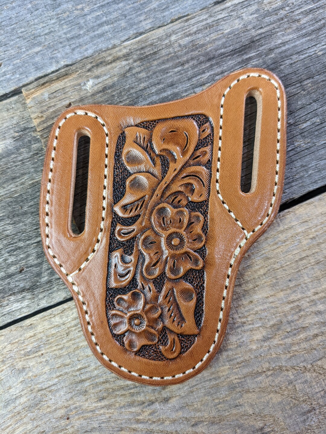Tooled Leather Knife Sheath With Western Flower Design for Etsy