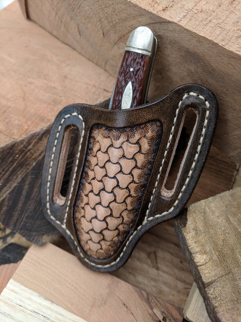 Hand Tooled Leather Knife Sheath With Western Triple Weave Etsy