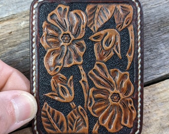 Hand Tooled Leather Front Pocket Wallet with Western Floral Design, Slim Wallet, Mens Leather Wallet