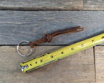 Brown Braided Leather Keychain Round Braid With Turk's Head Knot