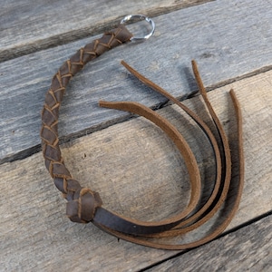 Long Brown Braided Leather Keychain Round Braid with Turk's Head Knot Key Fob