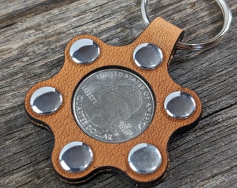 Leather Quarter Holder Keychain Coin Holder Key Fob