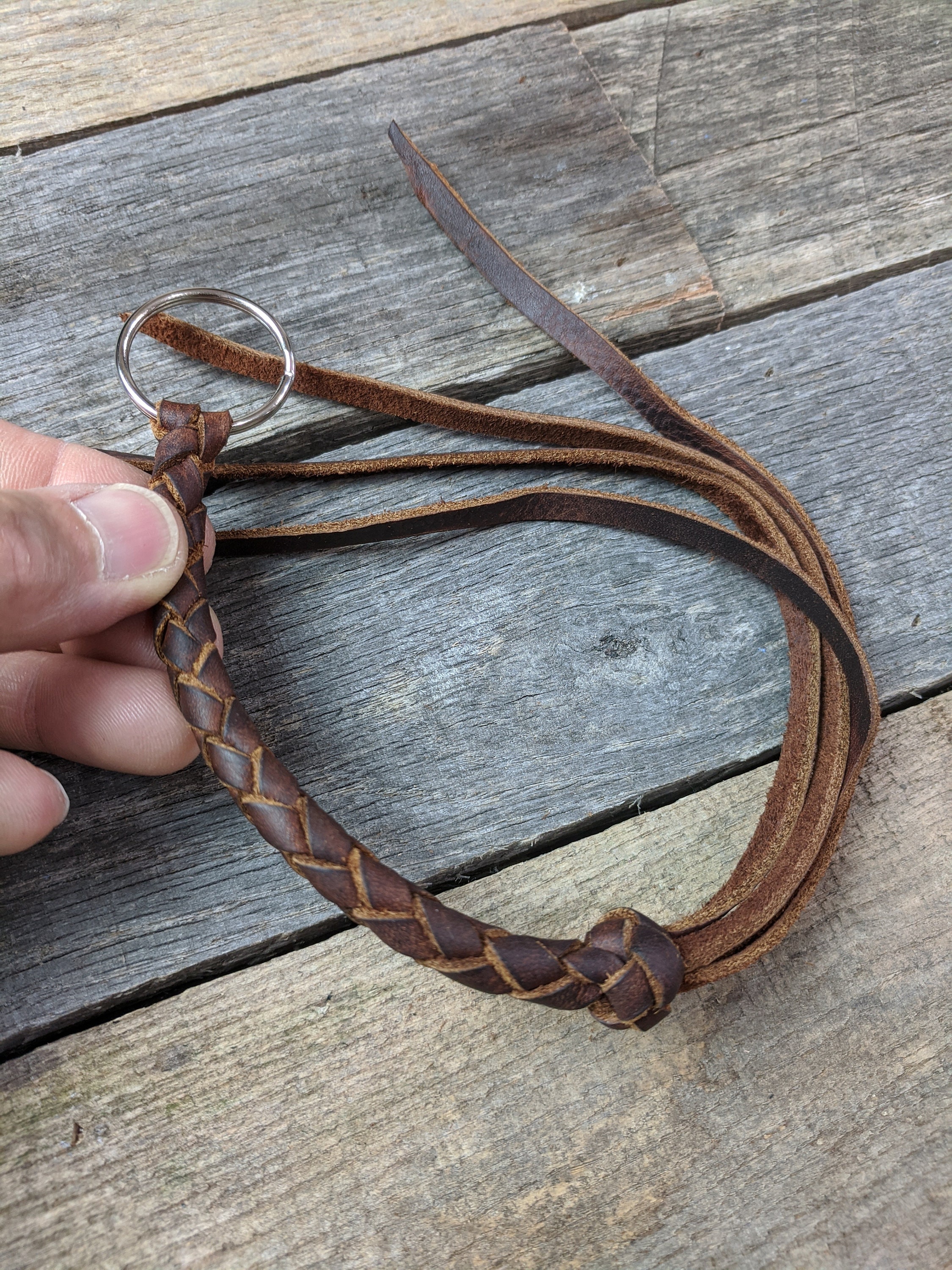 Long Brown Braided Leather Keychain Round Braid with Turk's Head Knot ...