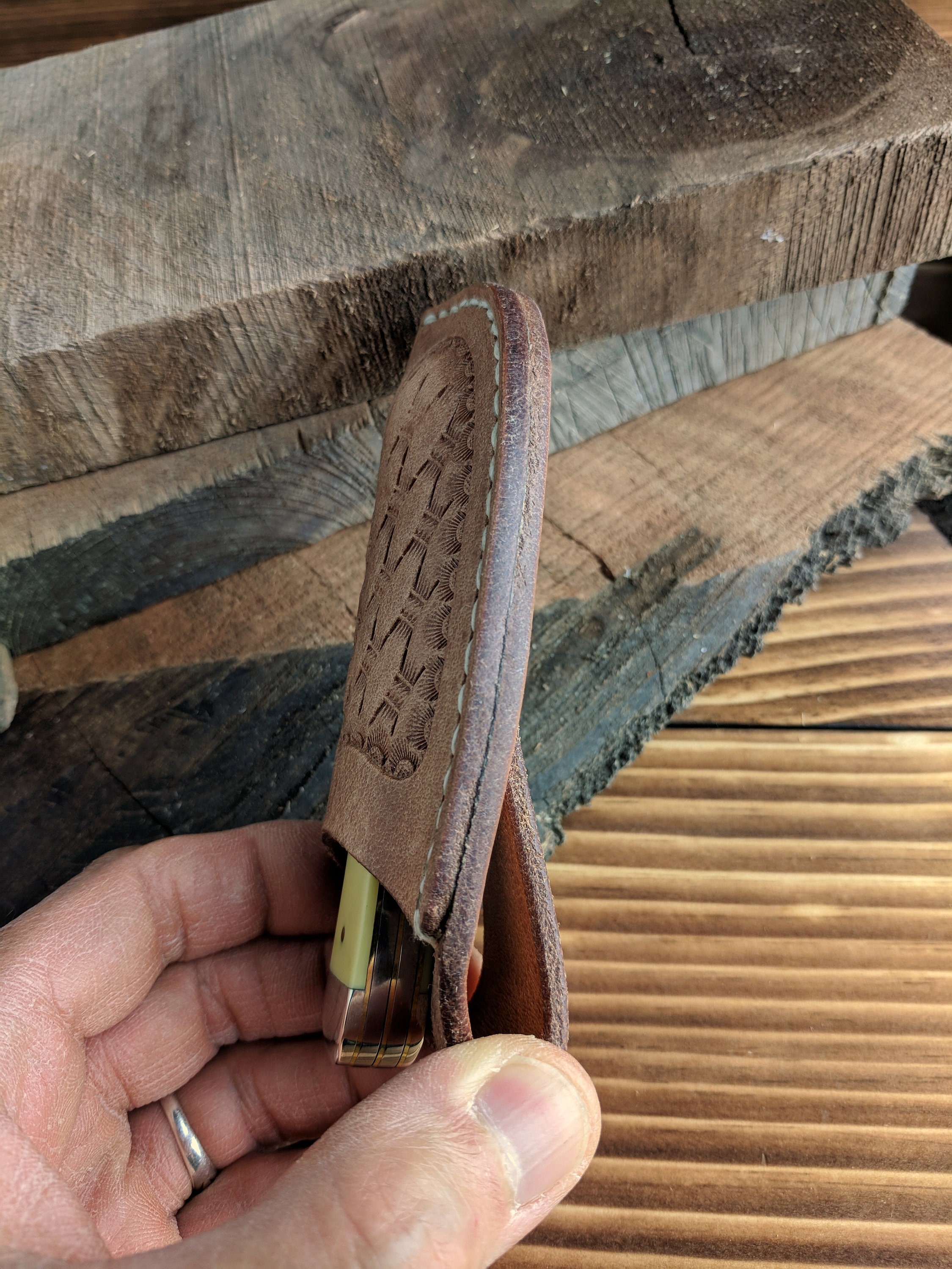 Hand Tooled Leather Knife Sheath for Case Trapper Knife Natural Oil Finish