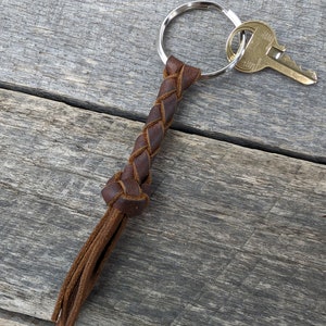 Brown Braided Leather Keychain Round Braid with Turk&#39;s Head Knot Key Fob